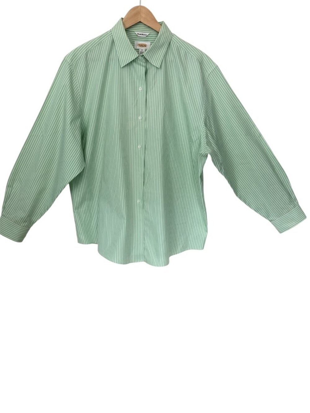 Talbots 100% Cotton Wrinkle Resistant Striped Button Up Green Stripe Shirt Sz 18